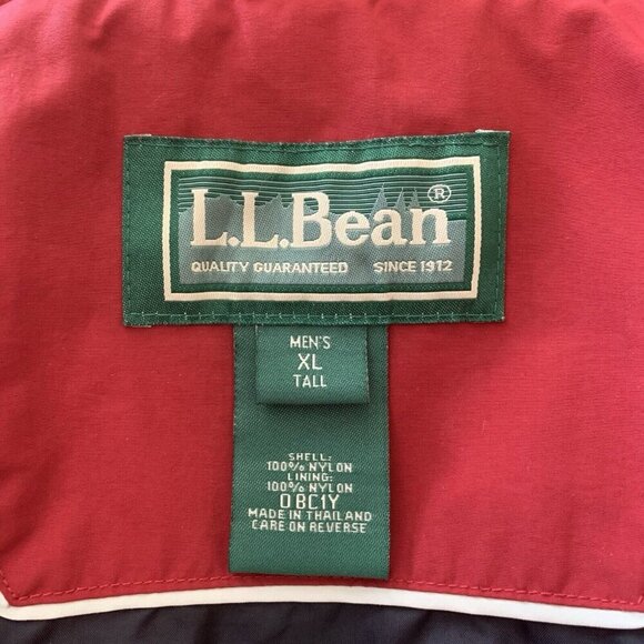 L.L. Bean Jacket Windbreaker Packable Hood Lightweight XL Tall Red - Picture 15 of 16